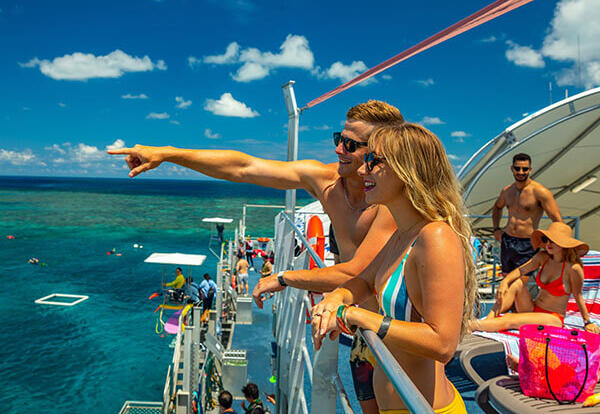 Guests snorkelling at pontoon